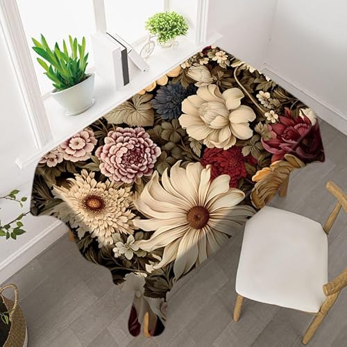 Tischdecke Vintage Blumen Abwaschbar Tischläufer Wasserabweisend Leinenoptik Mit Pflegeleicht Fleckschutz Rechteckig Farbe Größe Wählbar Für Esszimmer Garten Hochzeiten Oder Haushalt von Gambo