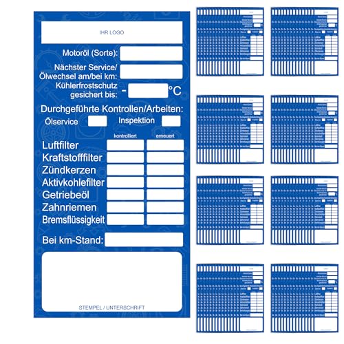 GamesMonkey® - Kundendienst und Inspektionsaufkleber - Werkstatt Serviceaufkleber - Ölwechselanhänger und Inspektionszettel zum Beschriften – Ölwechsel - Ölzettel Anhänger Werkstatt (100, Blau) von GamesMonkey