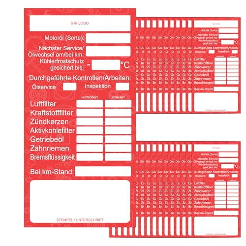 GamesMonkey® - Kundendienst und Inspektionsaufkleber - Werkstatt Serviceaufkleber - Ölwechselanhänger und Inspektionszettel zum Beschriften – Ölwechsel - Ölzettel Anhänger Werkstatt (30, Rot) von GamesMonkey