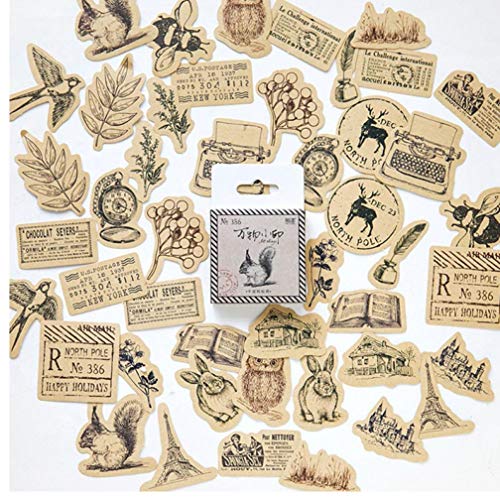 Gamloious Vintage Animals Aufkleber Scrapbook DIY Handwerk und Scrapbooking Dekoration Material Papier-Aufkleber-Set für Tagebuch Album 46pcs / Set von Yecna