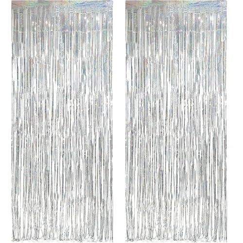 Lametta Vorhang Glitzer, 2 Stück Metallic Vorhänge Metallische Glitzervorhang Fringe Tinsel Folien Luftschlangen Foto Hintergrund für Geburtstag Disco Hochzeit Neujahr Weihnachtsfeier (Silber) von GangGangBAO