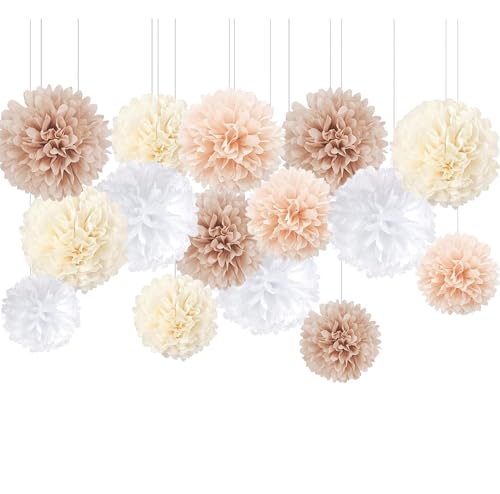 Seidenpapier Pompons, 20 Stück Pompoms Deko Tissue Papier Pom Poms Party Dekorationen für Hochzeit Geburtstag Babyparty Abschlussball Festival Weihnachten Karneval (beige) von GangGangBAO