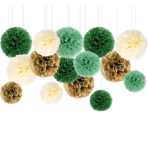 Seidenpapier Pompons, 20 Stück Pompoms Deko Tissue Papier Pom Poms Party Dekorationen für Hochzeit Geburtstag Babyparty Abschlussball Festival Weihnachten Karneval (grün) von GangGangBAO