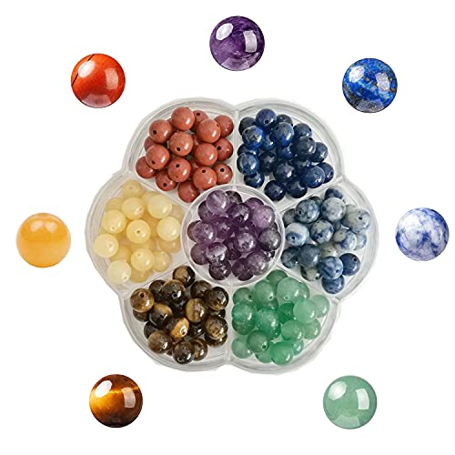 GangGangHao Runde Perlen mit 7 Chakra-Natursteinen, Energieheilung, echter Stein, DIY-Charm, glatte Perlen für Armbänder, Halsketten, Ohrringe, Schmuckherstellung (8 mm, 7 Chakra-Farbe) von GangGangHao