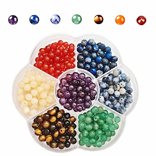 GangGangHao 350 Stück 4 mm 7 Chakra Naturstein Runde Perlen Kristalle Energieheilung Echter Stein DIY Charm Glatte Perlen für Armband Halskette Ohrringe Schmuckherstellung (4 mm, 7 Chakra-Farbe von GangGangHao