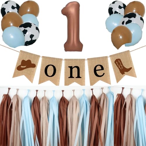 Cowboy 1. Geburtstag Dekoration Erste Rodeo Party Supplies Ein Hochstuhl Banner Ballon Western Quaste Girlande Blau Braun von Gankbite