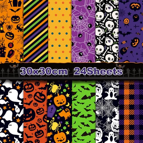 24 Blatt Halloween Day Scrapbook Papier, Halloween Thema Scrapbooking Gemusterter Kartonblock, doppelseitiges dekoratives Halloween Bastelpapier für Kartenherstellung Kunstprojekt (Halloween-B) von Gansita