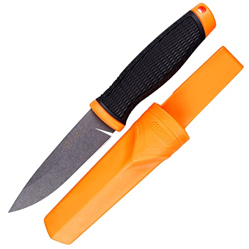 Ganzo G806-OR Feststehendes Messer, 8CR14 Edelstahlklinge, ergonomischer Anti-Rutsch-Griff, Camping, Jagd, Angeln, Outdoor, EDC-Messer mit Scheide (Orange) von Ganzo