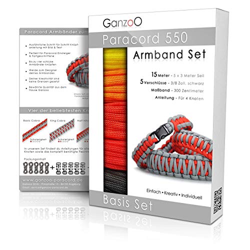 Ganzoo Paracord 550 Armband Set selbst knüpfen, Bastelset, Knüpfset, DIY Bracelet mit Klickverschlüssen und Anleitung, Lanyard, Armband selber Machen aus Parachute Cord, Farbe: Fire von Ganzoo