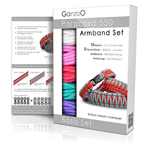 Ganzoo © Paracord 550 Armband Set selbst knüpfen | Bastelset | Knüpfset | DIY Bracelet mit Klickverschlüssen und Anleitung | Lanyard | Armband selber machen aus Parachute Cord | Farbe: Pastell von Ganzoo