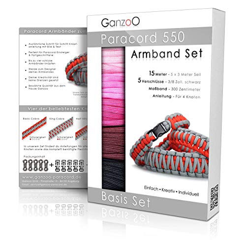 Ganzoo © Paracord 550 Armband Set selbst knüpfen | Bastelset | Knüpfset | DIY Bracelet mit Klickverschlüssen und Anleitung | Lanyard | Armband selber machen aus Parachute Cord | Farbe: Princess von Ganzoo