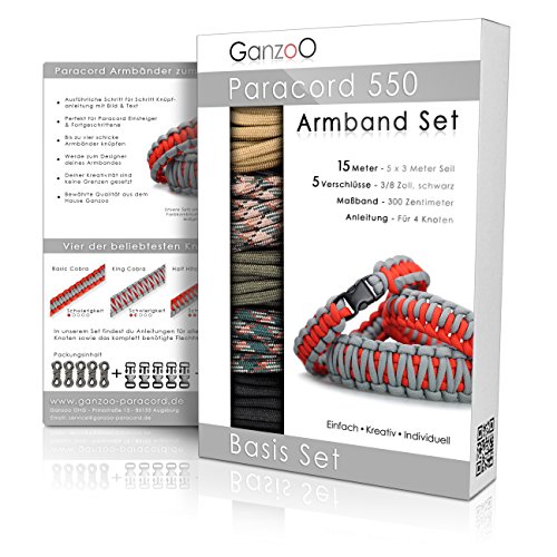 Ganzoo © Paracord 550 Armband Set selbst knüpfen | Bastelset | Knüpfset | DIY Bracelet mit Klickverschlüssen und Anleitung | Lanyard | Armband selber machen aus Parachute Cord | Farbe: Camouflage von Ganzoo