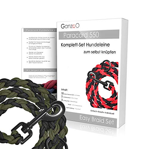 Ganzoo Paracord 550 Hunde-Leine Set selbst knüpfen, Bastelset, DIY Geschenk (ArmyGreen) von Ganzoo