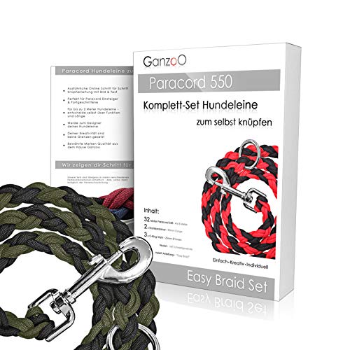 Ganzoo Paracord 550 Hunde-Leine Set selbst knüpfen, Bastelset, DIY Geschenk (ArmyGreen) von Ganzoo