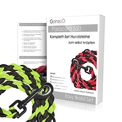 Ganzoo Paracord 550 Hunde-Leine Set selbst knüpfen, Bastelset, DIY Geschenk (Hellgrün) von Ganzoo