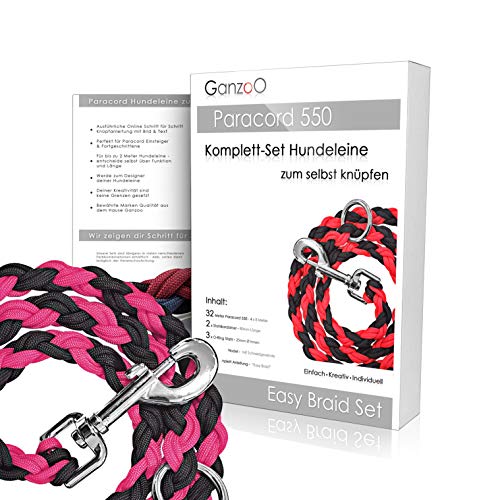 Ganzoo Paracord 550 Hunde-Leine Set selbst knüpfen, Bastelset, DIY Geschenk (Magenta) von Ganzoo