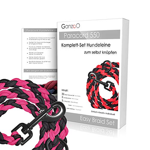 Ganzoo Paracord 550 Hunde-Leine Set selbst knüpfen, Bastelset, DIY Geschenk (Magenta) von Ganzoo