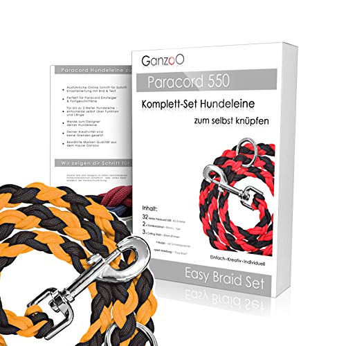 Ganzoo Paracord 550 Hunde-Leine Set selbst knüpfen, Bastelset, DIY Geschenk (Orange) von Ganzoo