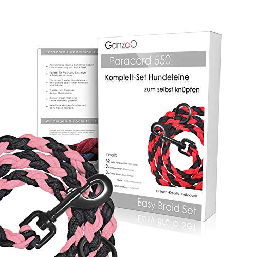 Ganzoo Paracord 550 Hunde-Leine Set selbst knüpfen, Bastelset, DIY Geschenk (Pink) von Ganzoo