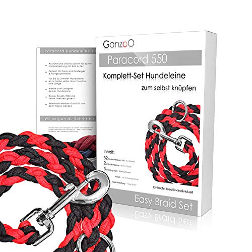 Ganzoo Paracord 550 Hunde-Leine Set selbst knüpfen, Bastelset, DIY Geschenk (Rot) von Ganzoo