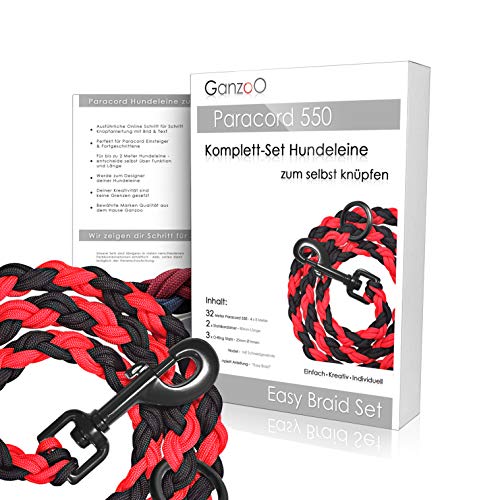 Ganzoo Paracord 550 Hunde-Leine Set selbst knüpfen, Bastelset, DIY Geschenk (Rot) von Ganzoo