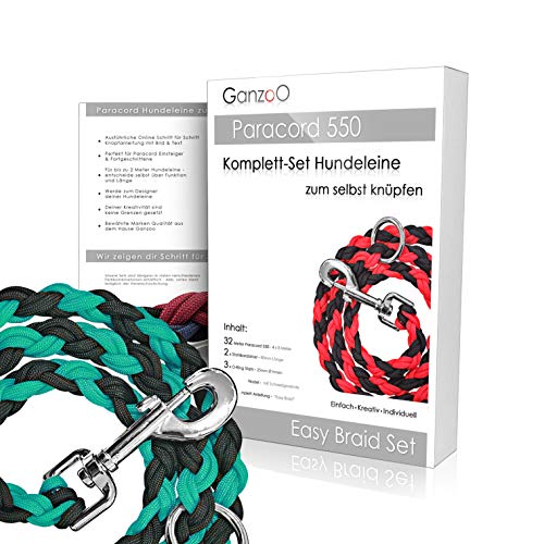 Ganzoo Paracord 550 Hunde-Leine Set selbst knüpfen, Bastelset, DIY Geschenk (Türkis) von Ganzoo