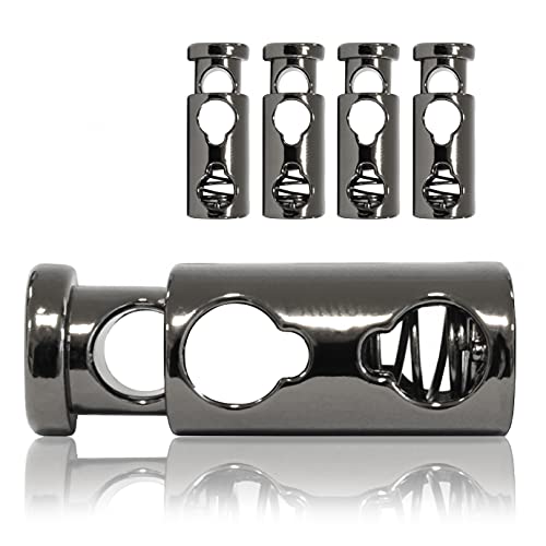 Kordel-Stopper Metall, Set aus 4 Stück, Kordel-Klemme, gerade Form (Doppel-Loch) für Seile, Jacken, Hand-Taschen, Farbe: Titan von Ganzoo