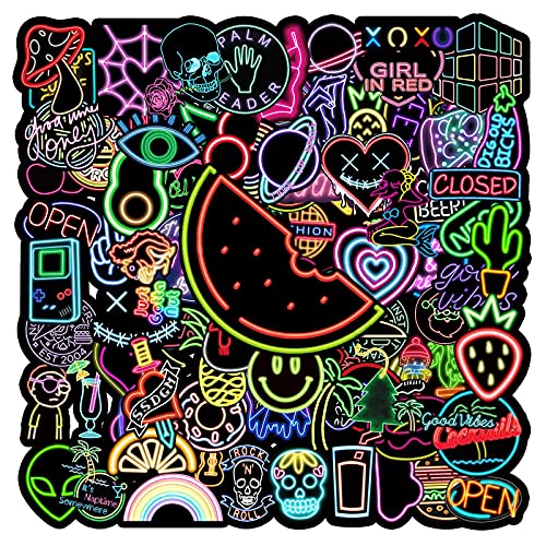 100 Stück Neon Graffiti Wasserfeste Aufkleber Sticker Set für Kinder Jugendliche Funny Aufkleber für Auto Laptop Skateboard Fahrrad Moped Motorrad Motorräder Gepäck Computer Koffer von Gaojiwanju