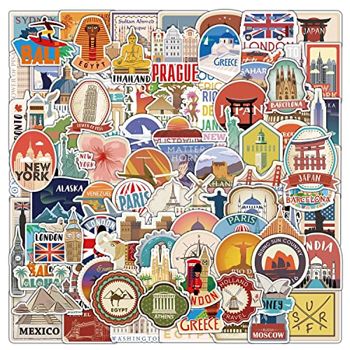 100 Stück Reisen Landschaft Wasserfeste Aufkleber Sticker Set für Kinder Jugendliche Vintage Vinyl Aufkleber für Auto Laptop Skateboard Fahrrad Moped Motorrad Motorräder Gepäck Computer Koffer von Gaojiwanju