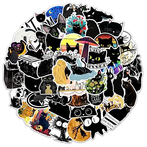 100 Stück Schwarze Katze Aufkleber,ästhetische Aufkleber,wasserfeste Vinyl Aufkleber für Wasserflaschen, Scrapbooking,Laptops,Skateboard,Teenager Mädchen,Erwachsene,Kawaii Cat Sticker von Gaojiwanju