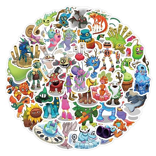 60 PCS My Singing Monster Sticker Aufkleber, Wasserdicht Aufkleber für Laptop, Telefon, Wasserflasche, Skateboard, Koffer, Gitarre,niedliche Cartoon Vinyl Aufkleber,Belohnung Aufkleber von Gaojiwanju