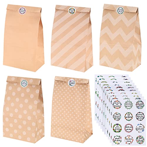 20 STK Papiertüten Kindergeburtstag Tüten, Geschenktüten Kraftpapiertüten, Braun Beutel Papier Tüten, Geschenk Tüten für Adventskalender Tüten, Hochzeit Verpackungstüten, mit 48 Aufkleber von Gaomoeny