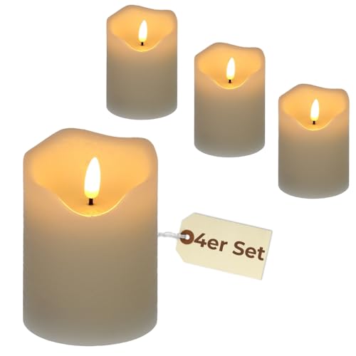 4er Set LED Echtwachskerze mit Timer Led Kerzen flackernde Flamme Echtwachs Led Kerzen mit Timerfunktion Elektrische Kerzen 7,5 x 10 cm von GarPet