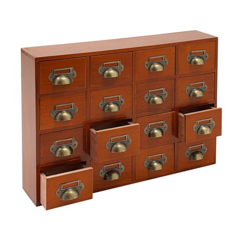 Garbenat Holz Schubladenbox 4 X 4 Stufige SchubladenOrganizer Vintage Apothekerschrank mit 16 Schubladen Schlafzimmer-Organisation Massivholz Aufbewahrung für Gewürze, Medikamente (Braun) von Garbenat