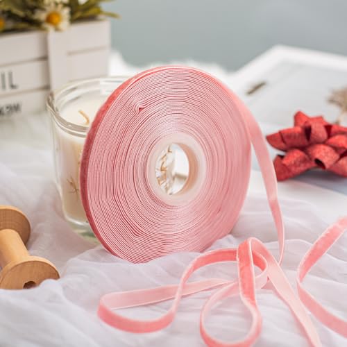 Garbendy Pinkes Samtband, 1,9 cm x 22,7 m, einseitiges Stoffband auf Rolle für Geschenkverpackungen, Dekoration, Party, handgefertigte Verzierungen, Schleifen, Weihnachtsdekoration von Garbendy