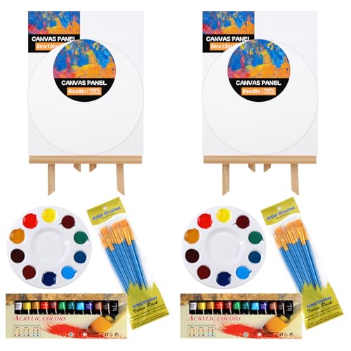 52-teiliges Acrylfarben-Leinwand-Set, professionelles Malzubehör-Set mit 2 Holzstaffeleien, 2 x 12 Farben, 2 x 10 Pinsel, runde Leinwand usw., Premium-Malset für Kinder, Studenten, Künstler und von GardEasy