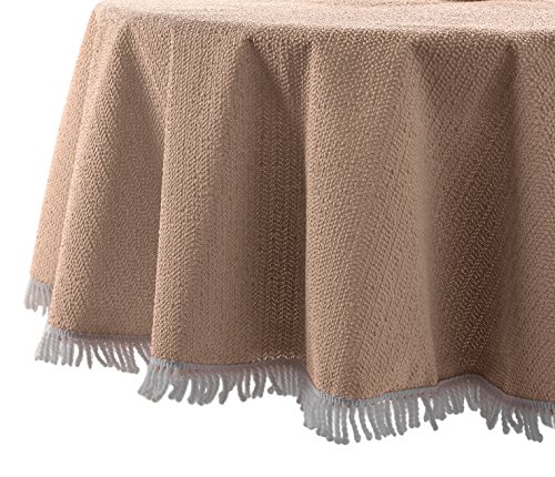 Weichschaum Garten Balkon Terrasse Camping Tischdecke mit weißer Franse, Rund 130 cm, BEIGE, Farbe wählbar von Garden-Kollektion