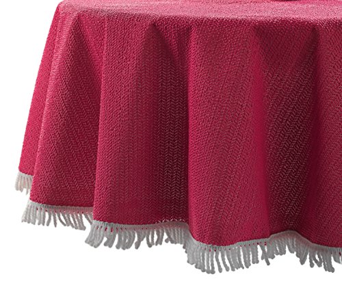 Weichschaum Garten Balkon Terrasse Camping Tischdecke mit weißer Franse, Rund 130 cm, ROT, Farbe wählbar von Garden-Kollektion