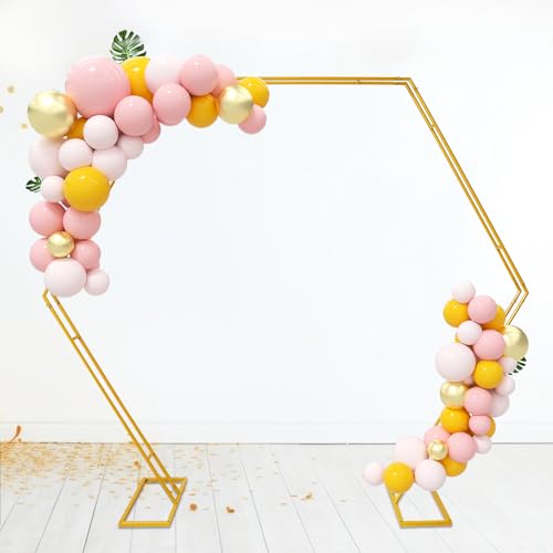 Metallhexagonaler Hochzeitsbogen Rahmenhintergrund, Hochzeitsbogen Hintergrund Blume Ballon Dekoration Bogen Blume Display Rack, Hochzeit Geburtstag Party Requisiten von Gardenoble