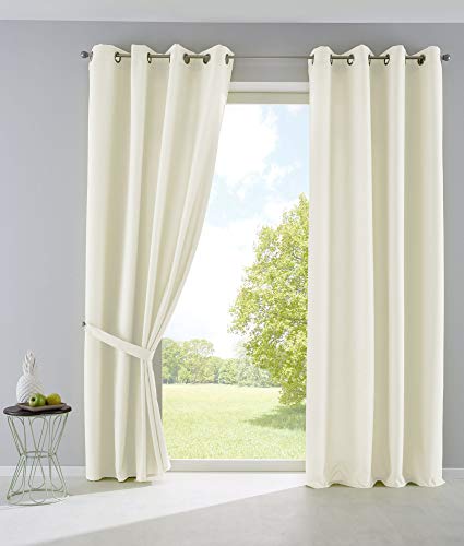 2er Set Vorhänge Blickdicht Gardinen Matt Lichtdurchlässig »Palermo« mit Ösen und Raffhalter Dekoschal HxB 145x140 cm Creme, 10000265-2 von Gardinenbox