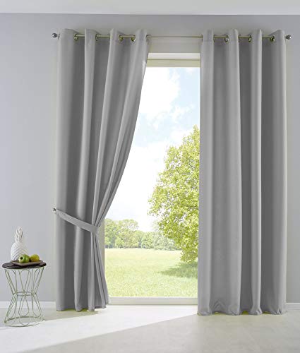 2er Set Vorhänge Blickdicht Gardinen Matt Lichtdurchlässig »Palermo« mit Ösen und Raffhalter Dekoschal HxB 145x140 cm Grau, 10000265-2 von Gardinenbox