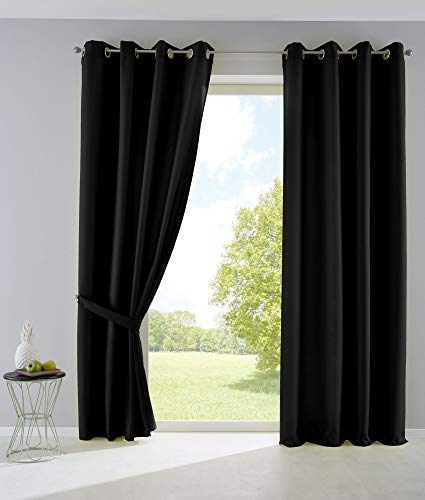 2er Set Vorhänge Blickdicht Gardinen Matt Lichtdurchlässig »PALERMO« mit Ösen und Raffhalter Dekoschal HxB 175x140 cm Schwarz, 10000265-2 von Gardinenbox