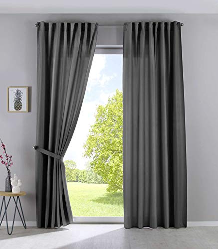 2er Set Vorhänge Blickdicht Verdeckte Schlaufen Cationic »JENA« HxB 225x140 cm Grau Leinen Optik Gardinen Meliert Gardinenband mit Raffhalter, 2019037-2S von Gardinenbox