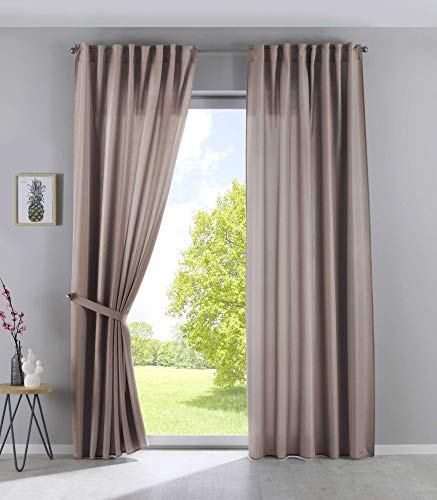 2er Set Vorhänge Blickdicht Verdeckte Schlaufen Cationic »JENA« HxB 225x140 cm Taupe Leinen Optik Gardinen Meliert Gardinenband mit Raffhalter, 2019037-2S von Gardinenbox