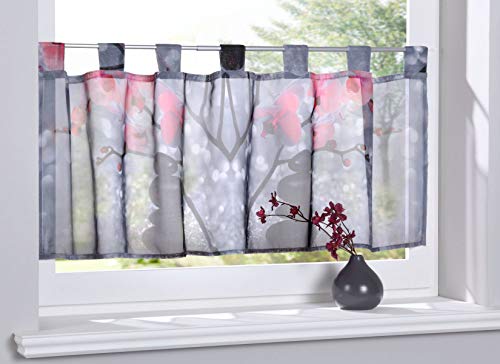 Gardinenbox Scheibengardine »Digital Druck« Voile Kurzgardine SChlaufen Transparent Digital Druck Küche Fenster Modern HxB 40x120 cm Orchidee Grau, 10000262 von Gardinenbox