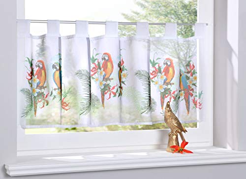 Gardinenbox Scheibengardine »Digital Druck« Voile Kurzgardine SChlaufen Transparent Digital Druck Küche Fenster Modern HxB 40x120 cm Papagei, 10000262 von Gardinenbox