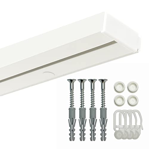 GARDINEUM - 1-läufige Gardinenschiene - 2,40 m (2 x 1,20 m + Verbinder) Vorhangschiene aus Kunststoff, vorgebohrt und Zubehör von Gardineum