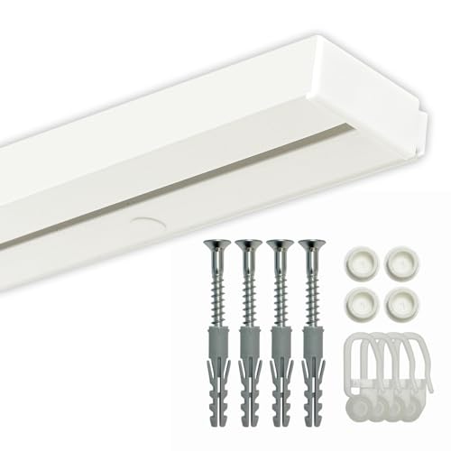 GARDINEUM - 1-läufige Vorhangschiene, Gardinenschiene aus Kunststoff, vorgebohrt, Komplettset mit Zubehör, bis 2 m erhältlich (2,80 m (2 x 1,40 m + Verbinder)) von Gardineum