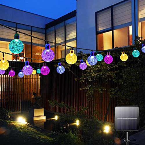 Solar-Gartenleuchten für den Außenbereich, 50 LEDs, 7 m, 8 Modi, wasserdichte Kristallkugel-Lichterkette, dekorative Beleuchtung für Zuhause, Hof, Terrasse, Weihnachten (mehrfarbig) von Garlocht