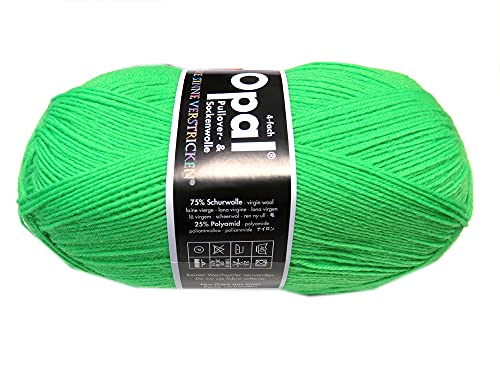 Opal Sockenwolle Neon 100g Neongrün 2011, 4 fädig, 425m Lauflänge, Wolle-Polyamid-Mischung, für Socken, Pullover, Schals & Mützen von Garn